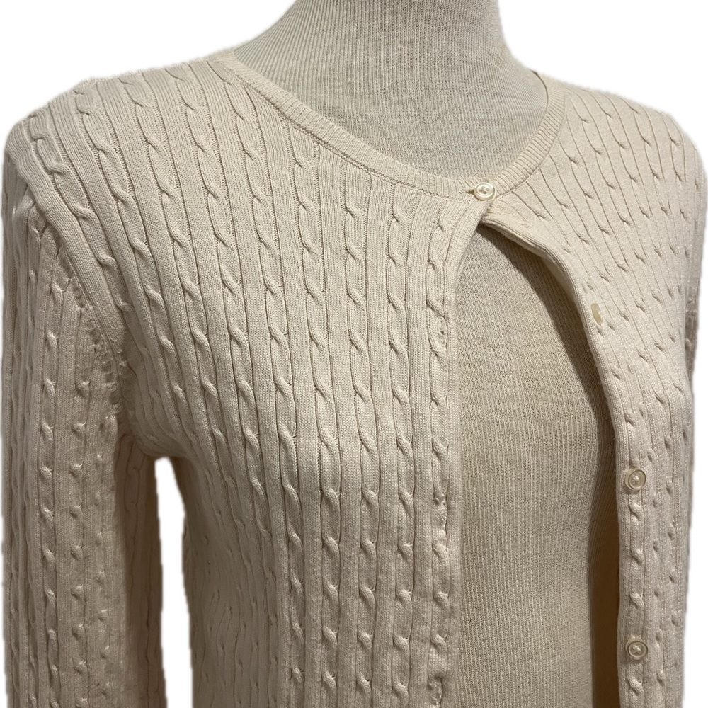 Jones Sport Cream Cable Knit Cotton Cardigan